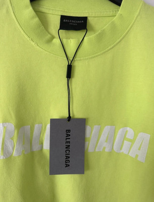 Balenciaga Oversize T-Shirt Gelb Logo Baumwolle Herren M 651795 TNVL1 7805