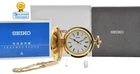 Vintage [MINT w/Box] SEIKO Pocket Watch 7N21-0A00 White Dial Gold Quartz JAPAN