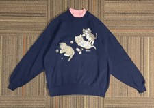 Vintage Made In USA Morning Sun Mockneck Sweatshirt Cats Cat Kitten Petite XL