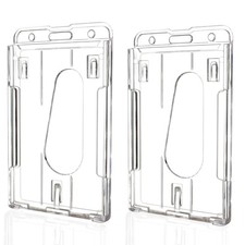 Teskyer Hard Plastic ID Badge Holder, Heavy Duty Vertical-2 pack, Transparent
