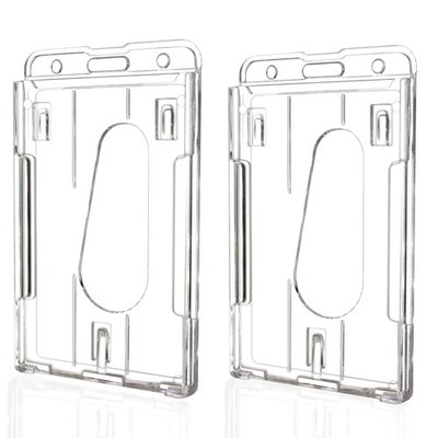 Teskyer Hard Plastic ID Badge Holder, Heavy Duty Vertical-2 pack, Transparent 