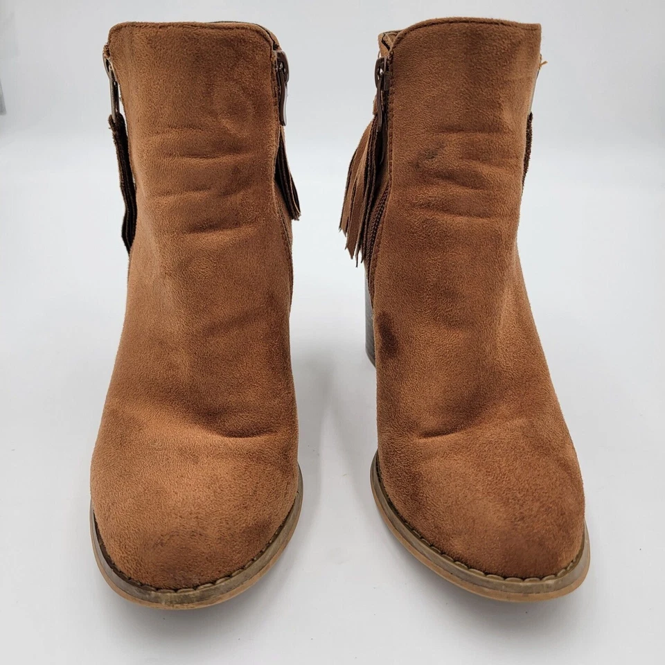 Botas al tobillo veganas de gamuza con flecos talla 7 tacón ancho Western Grunge Y2K para mujer  Foto 3 de 4