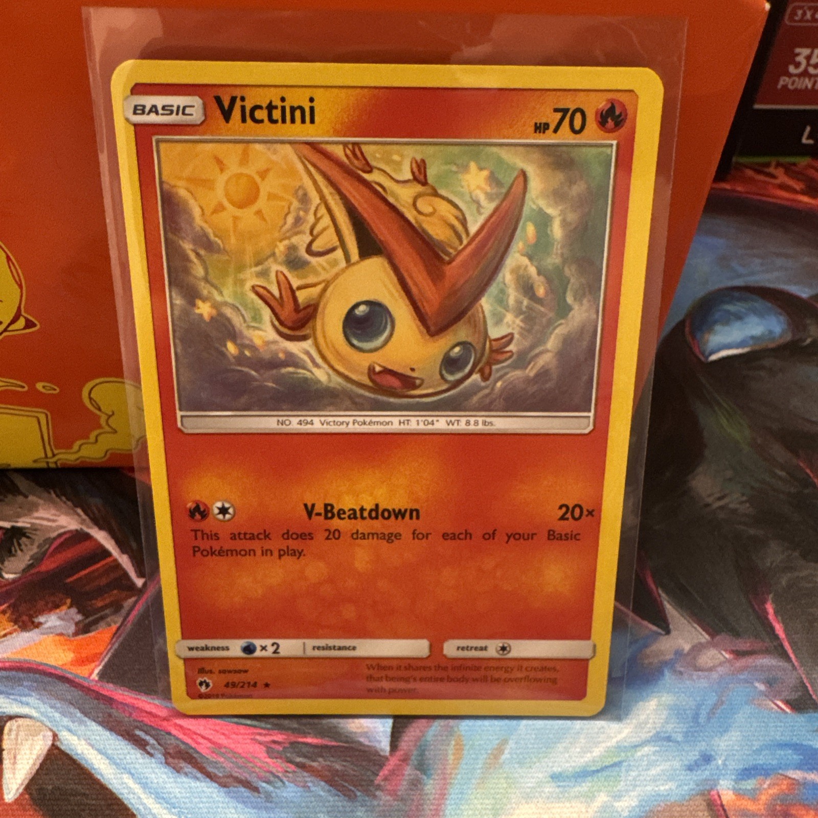 2018 Pokemon Victini 49/214 Rare Non-Holo Lost Thunder NM
