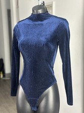 Privacy Please velvet navy blue bodysuit Turtle Neck size Xs
