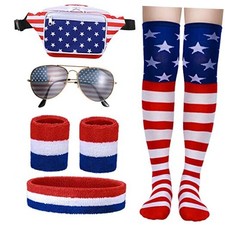 7 Pcs American Flag Fanny Pack Independence Day Waist Bag Red White and Blue