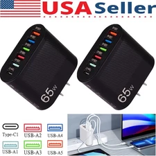 2PCS 65W 6-USB Type-C Fast Wall Charger PD QC3.0 Adapter For iPhone Samsung