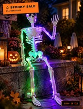 3 FT Light up Skeleton Halloween Decor: 36inch Posable Skeleton for Outdoor