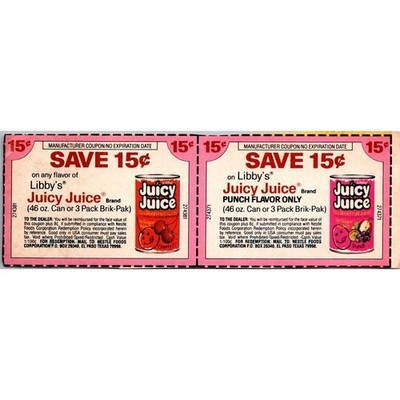 Save 15¢ On Any Flavor Of Libby's Juicy Juice El Paso TX 1980s Coupon SAI1-H4