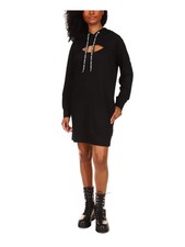 MICHAEL MICHAEL KORS Womens Black Hoodie Long Sleeve Sweatshirt Dress XXS