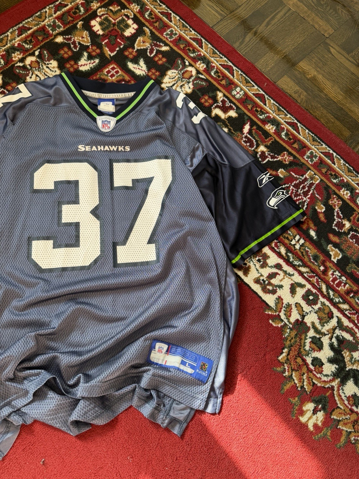 Seattle Seahawks #37 Shaun Alexander Reebok Authentic Patch Home Jersey Size XL thumbnail 4