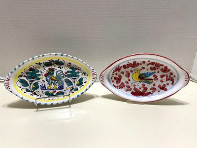 Deruta, Italy Sambuco 2 Oval Hand Painted Trinket Dishes Birds