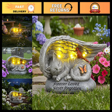 Solar Cat Memorial Stone - 8" Angel Wing Cardinal Butterfly, Outdoor Pet Loss Gi