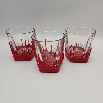 Makers Mark Drip Red Wax Set of 3 Bar Glasses 8 oz Bourbon Whiskey Lowball Rocks
