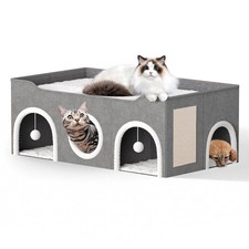 Cat House for Indoor with Fluffy Ball and Scratch Pad