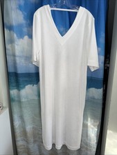 Barefoot Dreams Beach V-neck S/M Caftan Double Terry Coverup Sea Salt