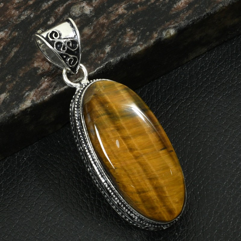 Tiger Eye Gemstone Handmade Antique Design Pendant Jewelry Gift 2.2" AP-37252