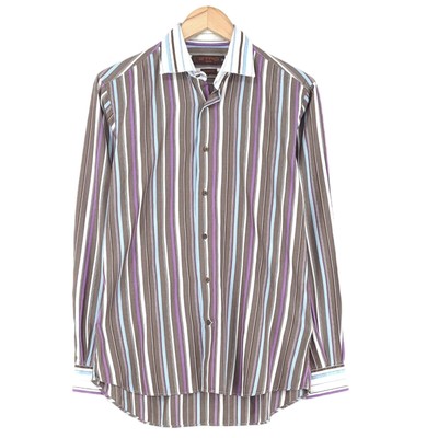 Vintage Retro Etro Milano Slim Fit Gestreiftes Hemd Herren Eb5 Größe 39