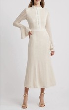 Elliatt Kailee Texture Long Sleeve Midi Dress size Small Cream Bell Sleeves