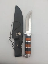 Denfender Xtreme Survival Knife Stainless Blade Wood Handle W Leather Sheath