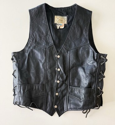 ADDIS FASHIONS Leather Lace Up Side Vest : Black Patent- Men s XL