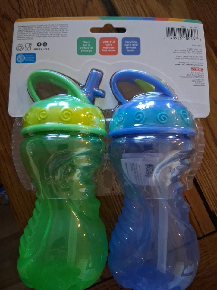 Nuby 2 упаковки без проливов легкий захват мягкий носик чашки 10 унций синий и зеленый 12 + M - Изображение 2 из 3