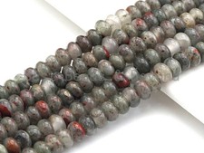 2mm Large Hole Natural Bloodstone Beads, Rondelle Smooth 6x10mm/5x8mm, 8" Long