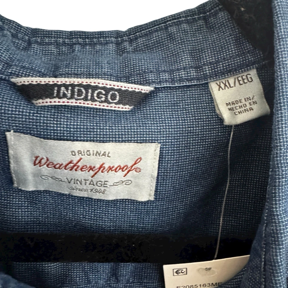 NUEVO CON ETIQUETAS Camisa Original Impermeable Vintage Para Hombre Azul Marino Índigo Tejida XXL Manga Larga Foto 3 de 4