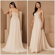 BHLDN Jenny Yoo Marianna Gown Strapless Silk Ivory Chiffon Floral Size 4