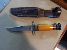 Kinfolks Butterscotch Fixed Blade Knife with Sheath MY 65 about 9 1/4" Overall