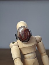 Handmade Silver 925 Ring With Bezel Set Oval Agate. Ring Size R. Brown/Red Stone