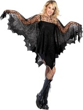 OurWarm Halloween Poncho for Women, Black Lace Spider Web Halloween Cape Skeleto