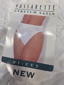 VTG 90's Vassarette Panties Stretch Satin Bikini Hi Cut Wht Sz LG NWT #14-440
