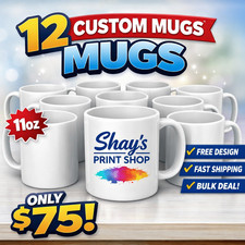 12 Custom 11oz Coffee Mugs for 75  Personalized Logo Photo Party Event