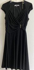 ANNE KLEIN Dress Women Sz 8 Black Cap Sleeve K-Length Polyester Stretch A-Line
