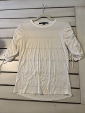Veronica Beard Jeans Women s White Pima Cotton Ruched Sleeve Top Womens XS