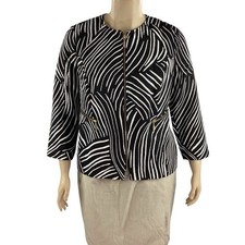 Chico s Travelers Collection Zip Front Jacket Zebra Print Black White Size L