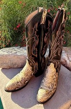 Vintage Larry Mahan Python Skin Western Cowboy Boots Black Gold Women's 6.5 B