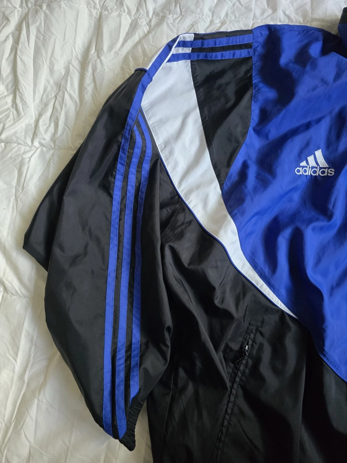 Vintage Adidas 1999 Track Jacket Windbreaker Blue Black White Size L 90s image 11