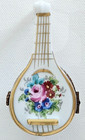 Limoges Trinket Box Mandolin, White with Painted Flowers and Gold.  Marked. — photo 1