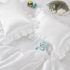 2 Pack Toddler Pillowcases 13x18 Inch White Satin Ruffle Envelope Closure Fade R