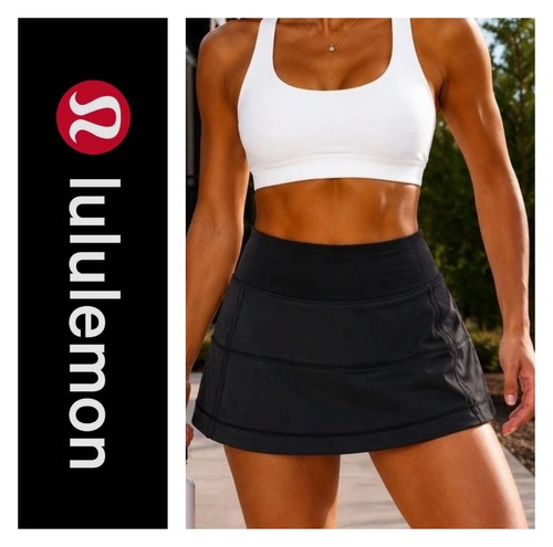 🍒 Lululemon Black Pace Rival Skirt Sz 8 Tall Lined Tennis Golf Cheer $68 EUC