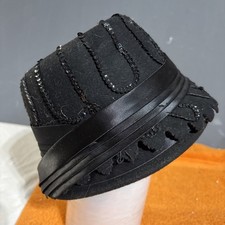 R-1- Vtg. Henry Pollack Black Wool Hat Glenover 5th Ave. N.Y. Detailed Bead Work