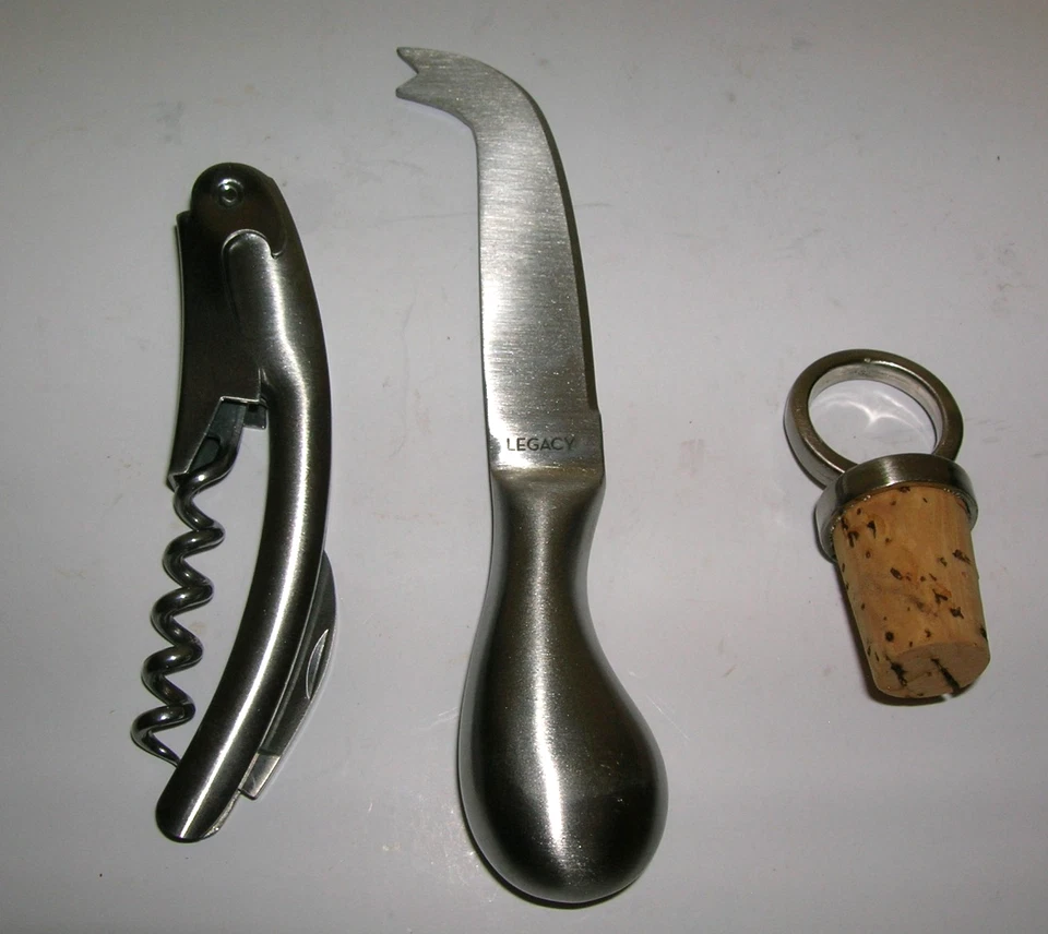 Legacy Barware Tools Brushed Nickel Finish Corkscrew Stopper Cheese Knife NEW - Image 2 of 4