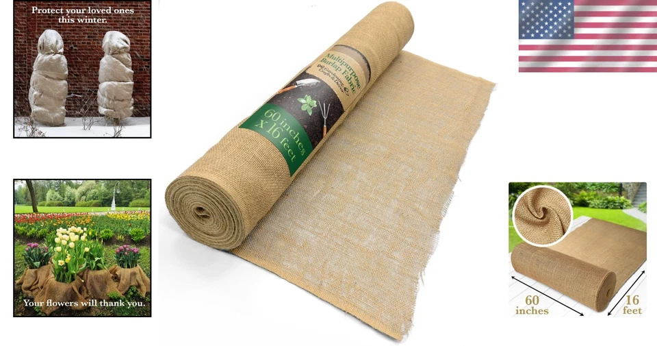 60" x 16 Feet Natural Jute Burlap Fabric Roll - Eco-Friendly Tree Wrap & Barrier - Image 2 of 4
