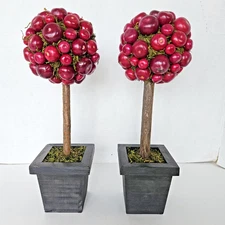 Pottery Barn Cranberry Ball Topiary Tree 11 inch Set of 2