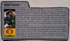 1989 Gi Joe Cobra Night Viper File Card
