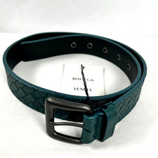 Bottega Veneta Intrecciato Calf Leather Green Belt 80/32 Gunmetal Buckle NWTD