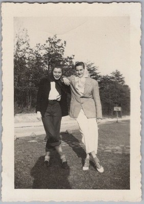 Two Women Trying Hard To Look Casual In Heavy Blazers, 1950s BW Photo Snapshot