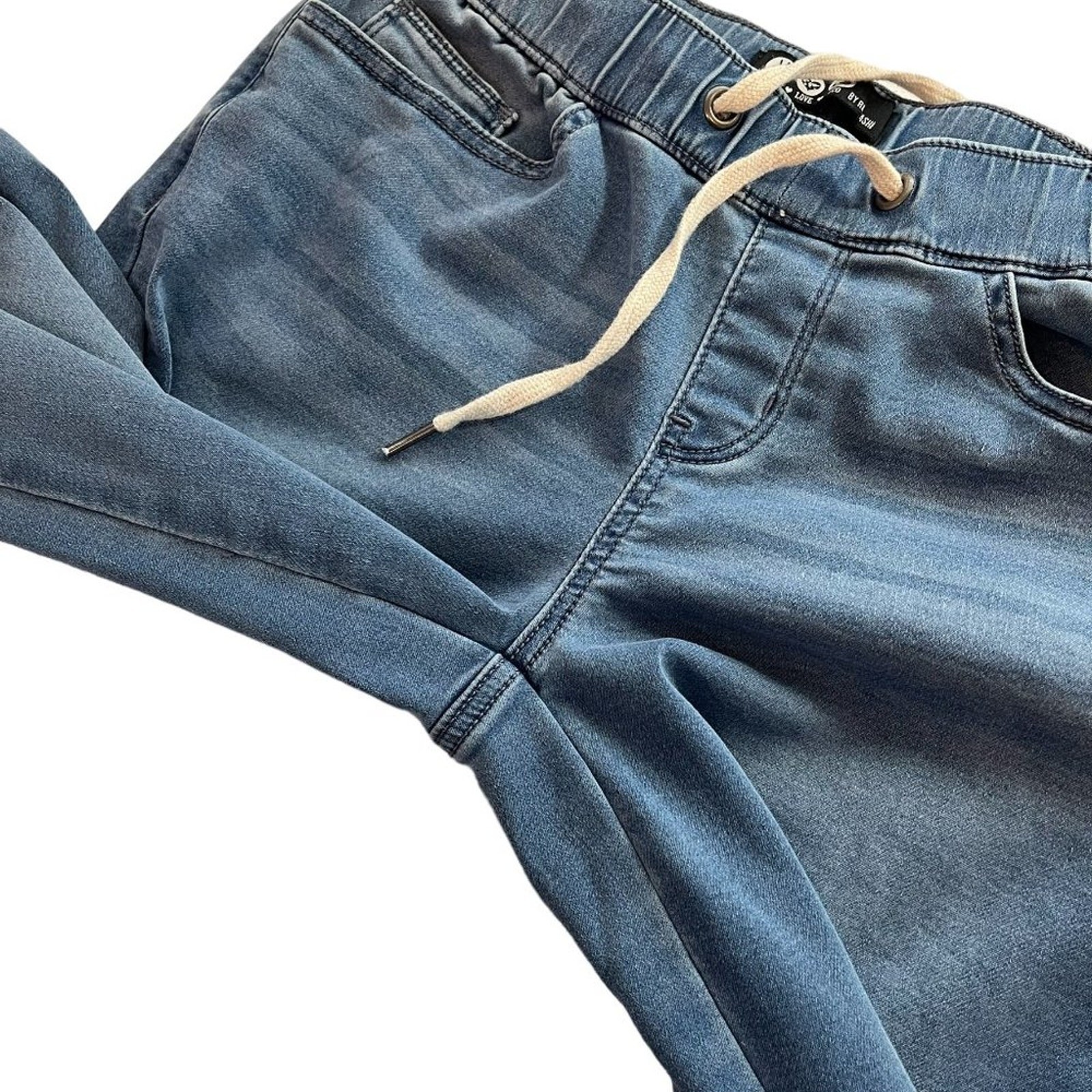 Rewash Pants Small Elastic Waist Flat Front Pockets Blue Faded Pull On Soft Eco