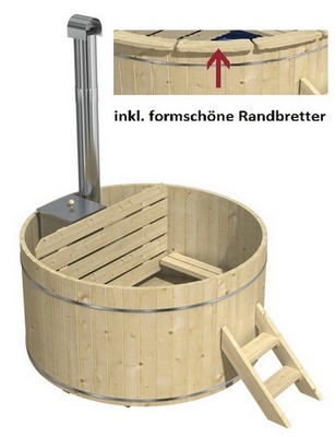 Badebottich Holz incl. Innen-Holzofen EDELSTAHL Badefass HotTube Ø180cm AM LAGER